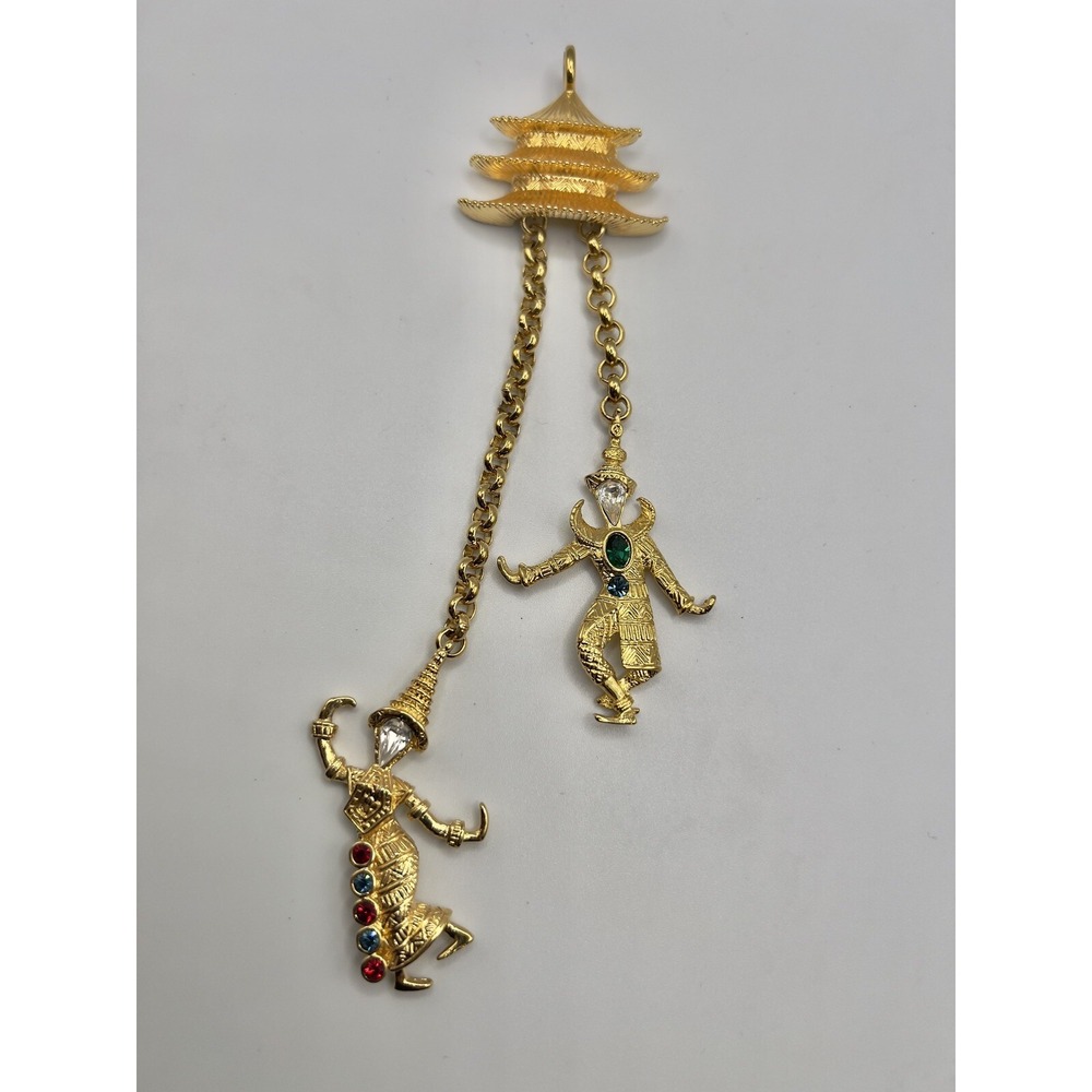 KENNETH J LANE LARIAT THAI DANCERS JEWELED PAGODA PENDANT BOOK PIECE KJL